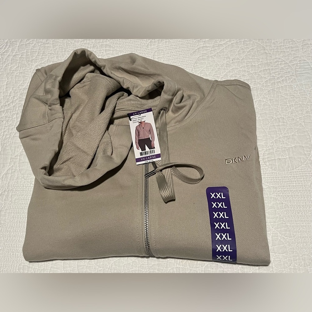🆕 DKNY Women's Terry Zip Front Jacket in the color Pebble Size:XXL - Picture 5 of 14
